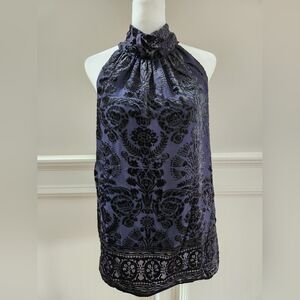 Max Studio Shirt in Blue With Black Velvet - S